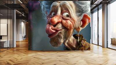 An old woman with a goofy look on her face Wall mural