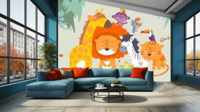 Happy jungle animals. Best friends Wall mural