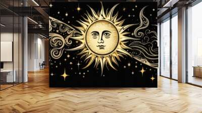 The sun and moon are in the sky Wall mural