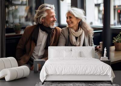 couple with silver hair in restaurant Wall mural