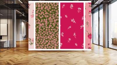 Trendy floral background with elegant small flowers on field for digital wallpaper and garment in liberty style ,ornate vector template Wall mural