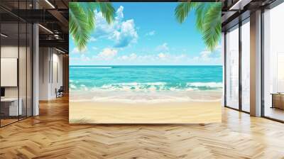 Tropical view. Palm trees and sea. Wall mural