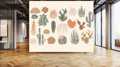 Various cactus collection. Vintage silhouette style illustration. Succulent set. Vector illustration Wall mural