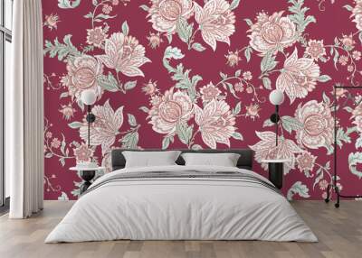 Vintage seamless texture with folk tropical flowers Wall mural