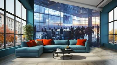 Business people having a meeting in a modern office with a view Wall mural