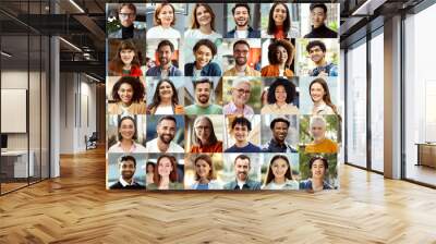 Collage portrait of multiracial smiling different business people. A lot of happy modern people faces in mosaic collection. Successful business, career, diversity concept  Wall mural