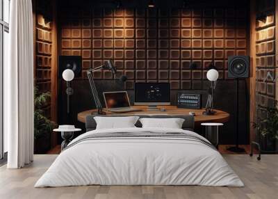 Modern podcast studio interior with professional equipment Wall mural