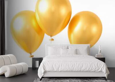 Yellow gold balloons isolated on transparent background Wall mural