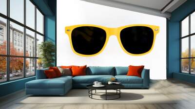 Yellow sunglasses on white background Wall mural