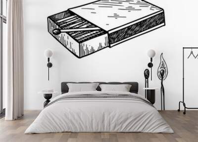 matchbox vector drawing. hand drawn matches box illustration. bu Wall mural