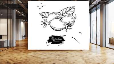 Rosehip vector drawing. Isolated berry branch sketch on white ba Wall mural