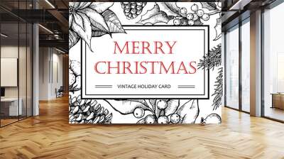 Vector Merry Christmas hand drawn vintage illustration for xmas Wall mural