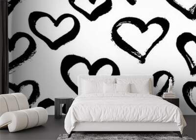 Vector seamless modern heart pattern. Trendy ink hand drawn illu Wall mural