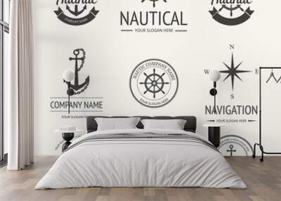 Set of retro nautical labels  Wall mural