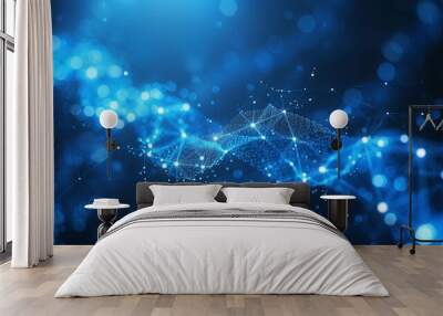 Abstract blue science technology background with molecules Wall mural