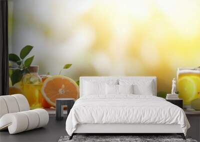 Citrus lemonade water, healthy detox drink on an airy and light background Wall mural