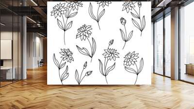 vector contour set of flowers and leaves Wall mural