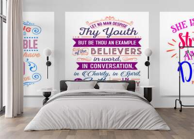 Faith quotes letter typography set illustration. Wall mural