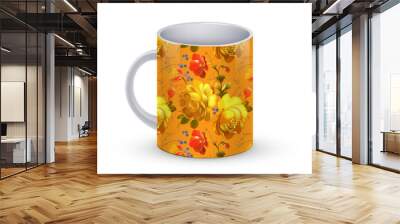 Coffee cup template illustration with flower russian traditional pattern. Vector Wall mural