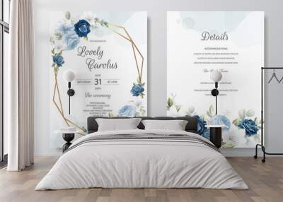 Beautiful Floral Wreath Wedding Invitation Card Template Wall mural