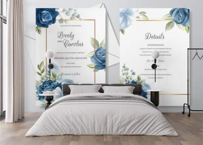 Beautiful Floral Wreath Wedding Invitation Card Template Wall mural