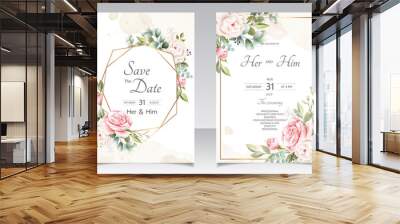 beautiful floral wreath wedding invitation card template Wall mural