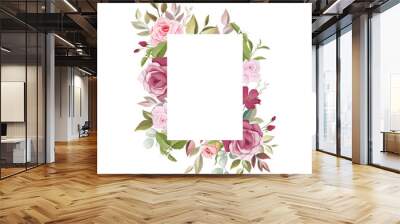 beautiful hand drawn magenta and pink flower floral frame Wall mural