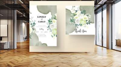 beautiful hand drawn rose and calla lily flower wedding invitation card Wall mural