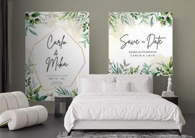 Beautiful leaves wedding invitation card template Wall mural