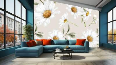 beautiful watercolor daisy flower seamless pattern Wall mural