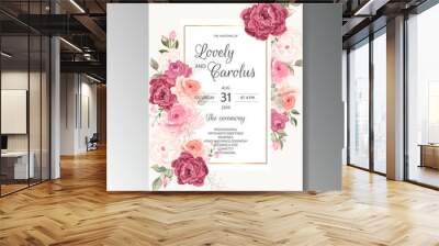 Beautiful wedding invitation card template set with floral frame Wall mural