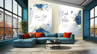 Blue floral wedding invitation card set Wall mural