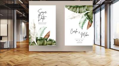 elegant banana leaves wedding invitation card Wall mural