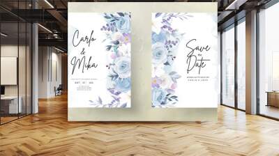 elegant hand drawing ice blue floral wedding invitation card Wall mural