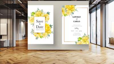 Hand drawn beautiful floral wedding invitation card set Wall mural