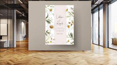 Modern wedding invitation template with vintage daisy flower Wall mural