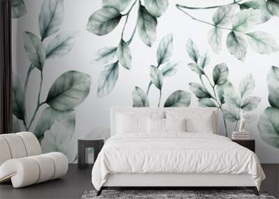 seamless pattern floral with elegant watercolor leaf Wall mural