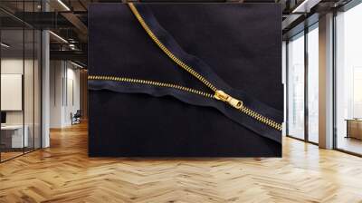 Background with open golden zipper on black fabric Wall mural