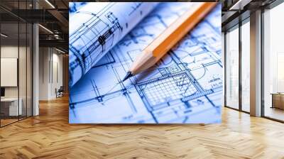 blueprints at site building Wall mural