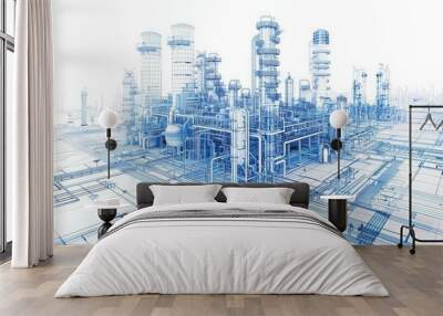 refinery blueprint isolated white Wall mural