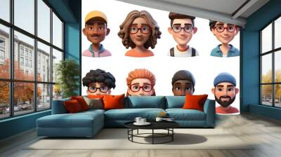 3d avatar of a group of young people of different genders on a white background Wall mural