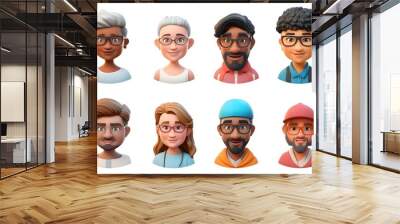 3d avatar of a group of young people. Set of people of different sexes isolated on a white background Wall mural