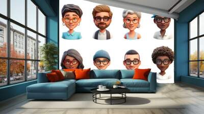 Set of men and women in 3D style. 3d avatar of different people on a white background Wall mural