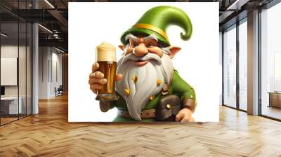 St. Patrick's Day. 3D Leprechaun in a green hat with a beer in his hand Wall mural