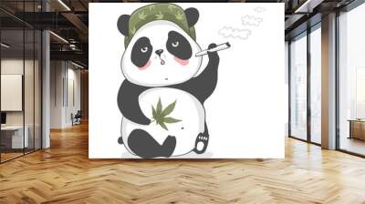 Cute panda with cannabis. Vector illustration EPS 10 Wall mural