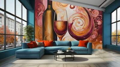 wine bottle and glasses Wall mural