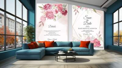  Beautiful floral frame wedding invitation card template Premium Vector Wall mural