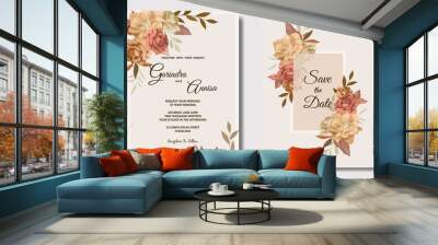 Beautiful autumn floral frame wedding invitation card template Premium Vector Wall mural