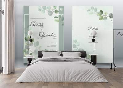 Beautiful eucalyptus leaves wedding invitation card template Premium Vector Wall mural