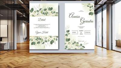 Beautiful floral wreath wedding invitation card template Premium Vector Wall mural